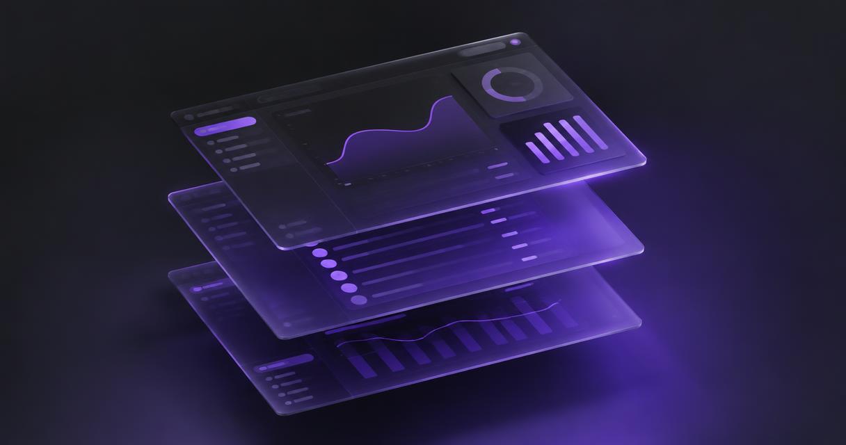 Camadas de painéis de uma plataforma SaaS em perspectiva